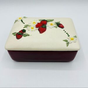 Vintage Handmade Ceramic Strawberry Trinket Box